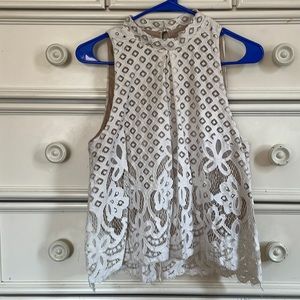 High neck white lace summer shirt